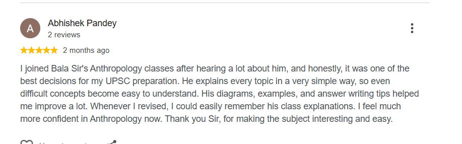 Google review from an Anthropology student at L2A IAS 2