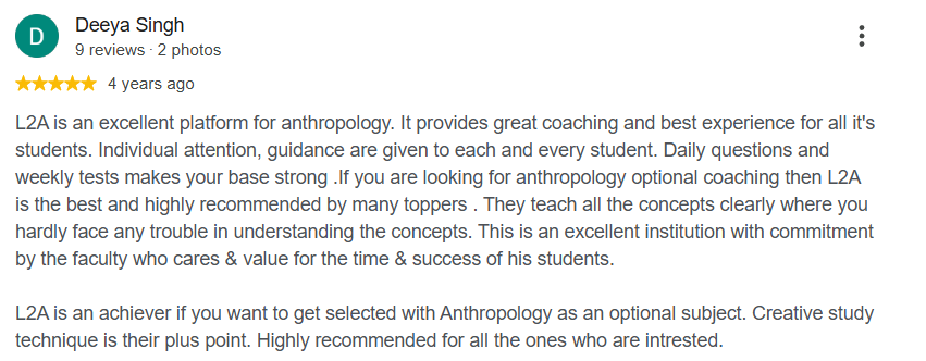 Google review from an Anthropology student at L2A IAS 5