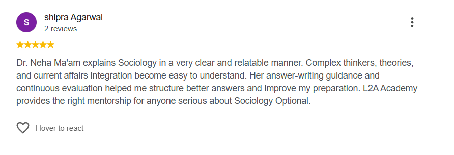 Google review from a Sociology student at L2A IAS 1