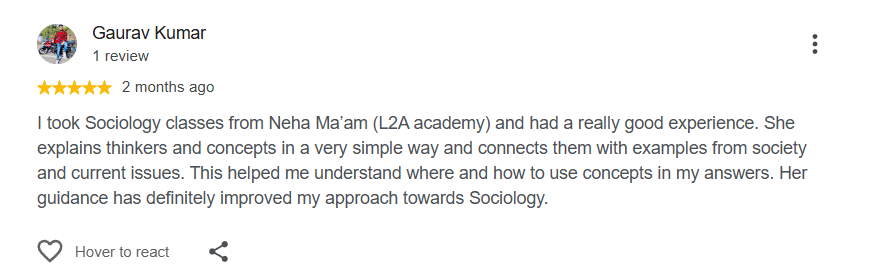 Google review from a Sociology student at L2A IAS 3