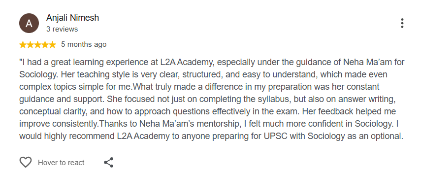 Google review from a Sociology student at L2A IAS 4