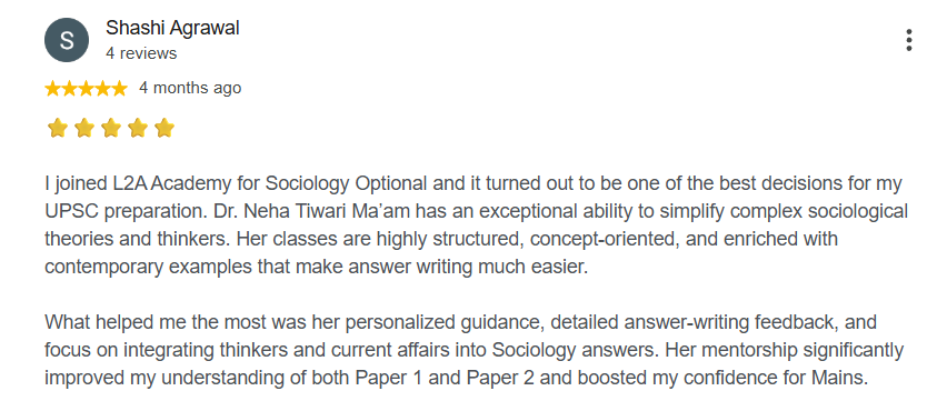 Google review from a Sociology student at L2A IAS 5